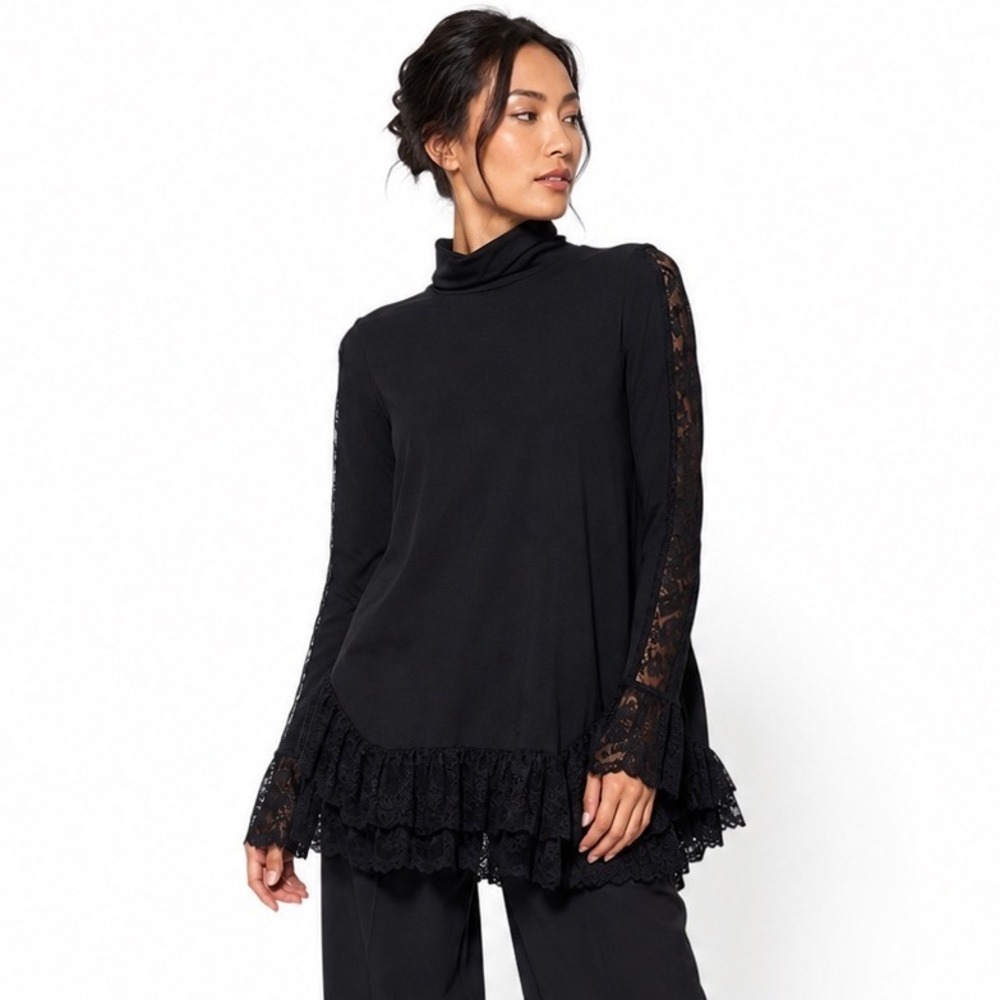 Kate Hewko Tunic Top Lace Trim Mock Neck Whimsigoth Dark Romance Womens S